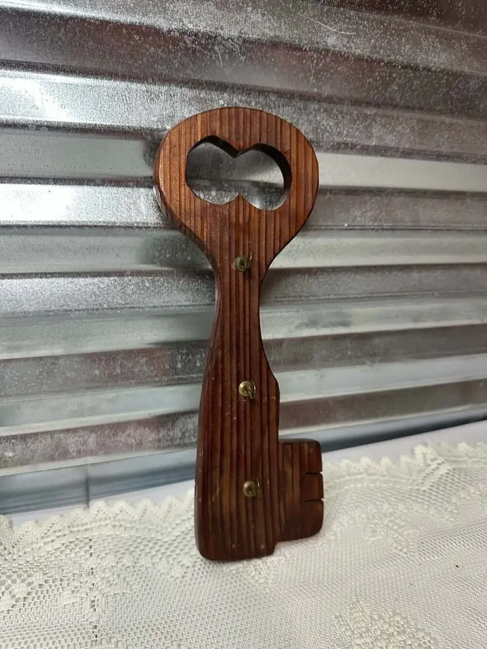 Wooden Key-Shaped Key Holder with Three Hooks